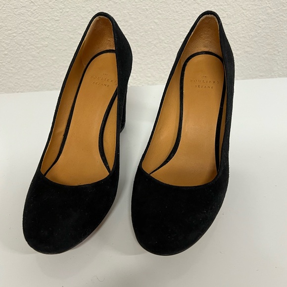Sezane Black Suede Heels 38 7 pumps like new - Picture 3 of 7